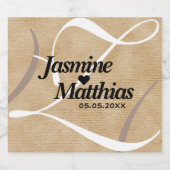 素朴エレガントヴィンテージモノグラム結婚Burlap スパークリングワインラベル (シングルラベル)