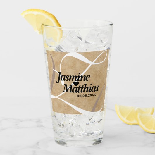 素朴エレガントヴィンテージモノグラム結婚Burlap タンブラーグラス (アイス正面)