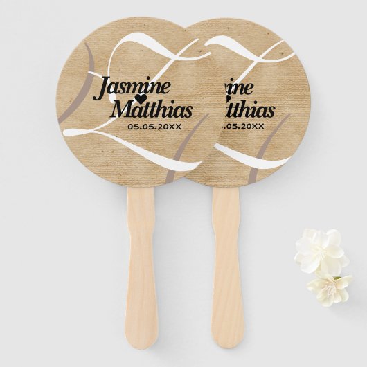 素朴エレガントヴィンテージモノグラム結婚Burlap ハンドファン (正面&裏面)