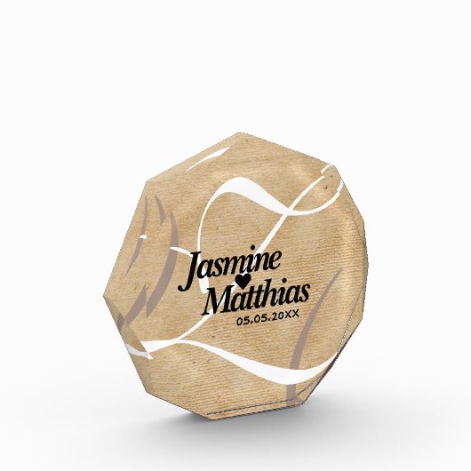 素朴エレガントヴィンテージモノグラム結婚Burlap フォトブロック (左)