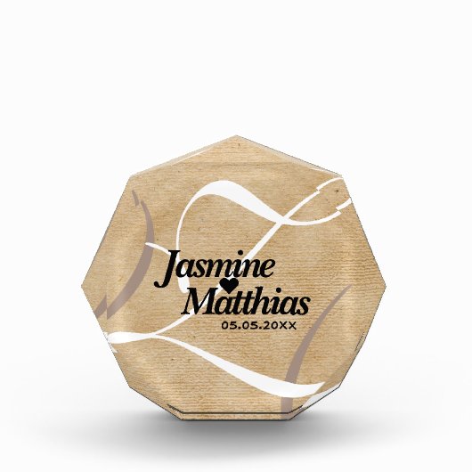 素朴エレガントヴィンテージモノグラム結婚Burlap フォトブロック (正面)