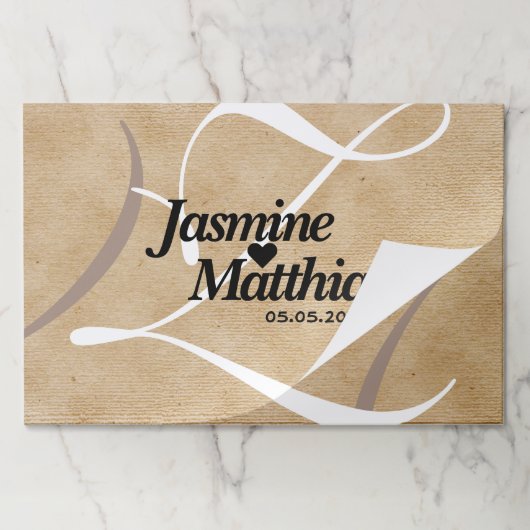 素朴エレガントヴィンテージモノグラム結婚Burlap ペーパーパッド (折り畳み)