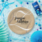 素朴エレガントヴィンテージモノグラム結婚Burlap ペーパープレート (パーティー)