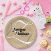 素朴エレガントヴィンテージモノグラム結婚Burlap ペーパープレート (パーティー)