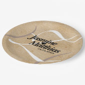 素朴エレガントヴィンテージモノグラム結婚Burlap ペーパープレート (アングル)