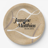 素朴エレガントヴィンテージモノグラム結婚Burlap ペーパープレート (正面)