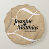 素朴エレガントヴィンテージモノグラム結婚Burlap ラウンドクッション (裏面)