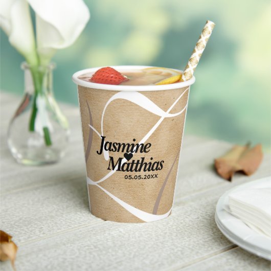 素朴エレガントヴィンテージモノグラム結婚Burlap 紙コップ (インサイチュ)