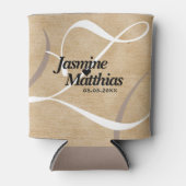 素朴エレガントヴィンテージモノグラム結婚Burlap 缶クーラー (正面)