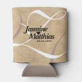 素朴エレガントヴィンテージモノグラム結婚Burlap 缶クーラー (裏面)