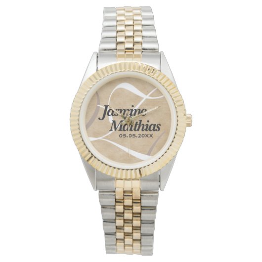 素朴エレガントヴィンテージモノグラム結婚Burlap 腕時計 (正面)