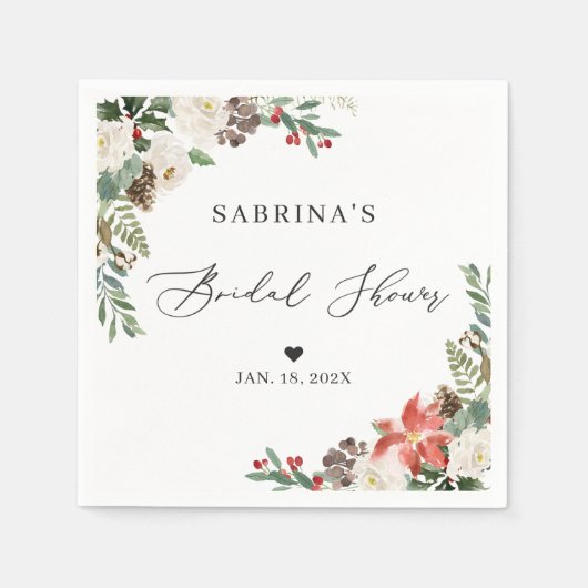 素朴エレガント冬フローラブライダルシャワー スタンダードカクテルナプキン (正面)