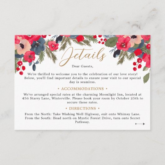 素朴エレガント冬フローラ結婚詳細 エンクロージャーカード (正面)