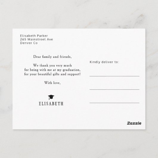 素朴エレガント卒業写真感謝してい卒者 ポストカード (裏面)