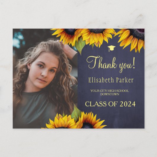 素朴エレガント卒業写真感謝してい卒者 ポストカード (正面)