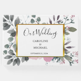 素朴エレガント植物色フローラ結婚ズ ゲストブック