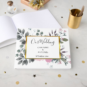 素朴エレガント植物色フローラ結婚ズ ゲストブック