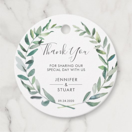 素朴エレガント水の色の葉結婚さん フェイバータグ (正面)