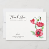 素朴エレガント水彩画の赤いポピー結婚の サンキューカード (正面)