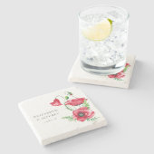 素朴エレガント水彩画の赤いポピー結婚の ストーンコースター (横)