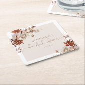 素朴エレガント秋ブライダルシャワー スクエアペーパーコースター (アングル)