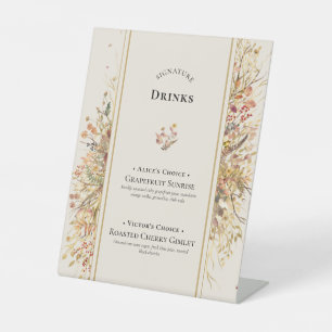 素朴エレガント秋ベージュ結婚のシグネチャードリンク 台座サイン