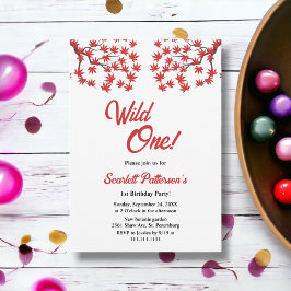 素朴エレガント秋赤葉ズボホ第1誕生日 招待状