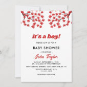 素朴エレガント秋赤葉ボホ赤ちゃんシャワー 招待状 (正面)