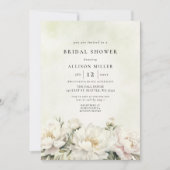 素朴エレガント緑の白フローラブライダルシャワー 招待状 (正面)