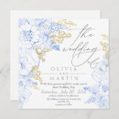 素朴エレガント花模様結婚金ゴールド 招待状 (正面/裏面)