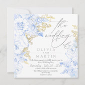 素朴エレガント花模様結婚金ゴールド 招待状 (正面)