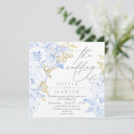 素朴エレガント花模様結婚金ゴールド 招待状