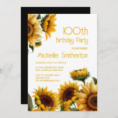 素朴エレガント花100誕生日 招待状 (正面/裏面)