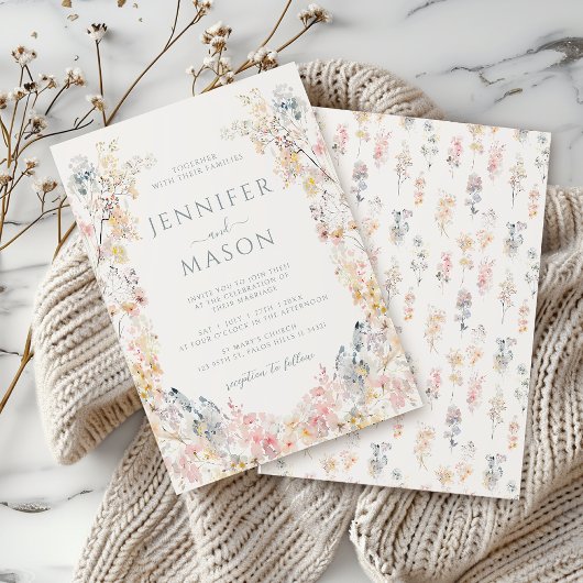 素朴エレガント草地フローラ結婚リース 招待状