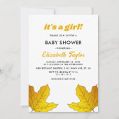 素朴エレガント葉金ゴールド秋フローラベイビーシャワー 招待状 (正面)