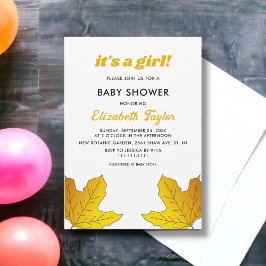 素朴エレガント葉金ゴールド秋フローラベイビーシャワー 招待状