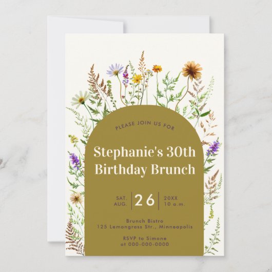 素朴エレガント輪花房宝フレーム30歳の誕生日 招待状 (正面)