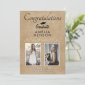 素朴エレガント金ゴールドオーナメント2写真卒業 カード (スタンド正面)