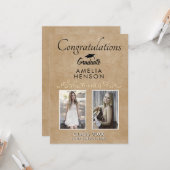 素朴エレガント金ゴールドオーナメント2写真卒業 カード (正面/裏面インサイチュ)