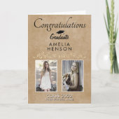 素朴エレガント金ゴールドオーナメント2写真卒業 カード (正面)