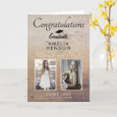 素朴エレガント金ゴールドオーナメント2写真卒業 カード (黄色い花)