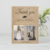 素朴エレガント金ゴールドオーナメント2写真卒業 サンキューカード (スタンド正面)