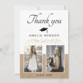 素朴エレガント金ゴールドオーナメント2写真卒業 サンキューカード (正面)