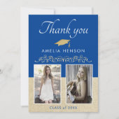 素朴エレガント金ゴールドオーナメント2写真卒業 サンキューカード (正面)