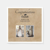 素朴エレガント金ゴールドオーナメント2写真卒業 スタンダードカクテルナプキン (正面)