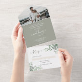 素朴エレガントEucalyptus Greenery写真結婚の オールインワン招待状 (貼ってはがせる)