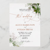 素朴エレガントGreenery結婚 Scriptの 箔招待状 (正面)