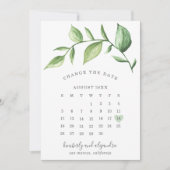 素朴エレガントGreenery Calendar日付の変更 案内状 (正面)