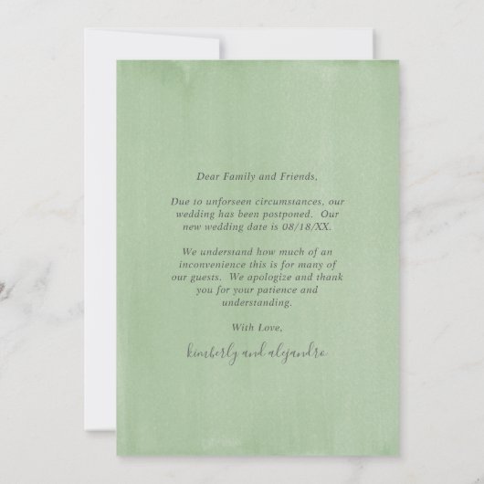 素朴エレガントGreenery Calendar日付の変更 案内状 (裏面)