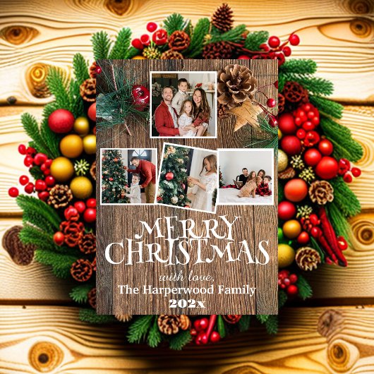 素朴エレガントJoy Christmas Family Photo Collage シーズンカード